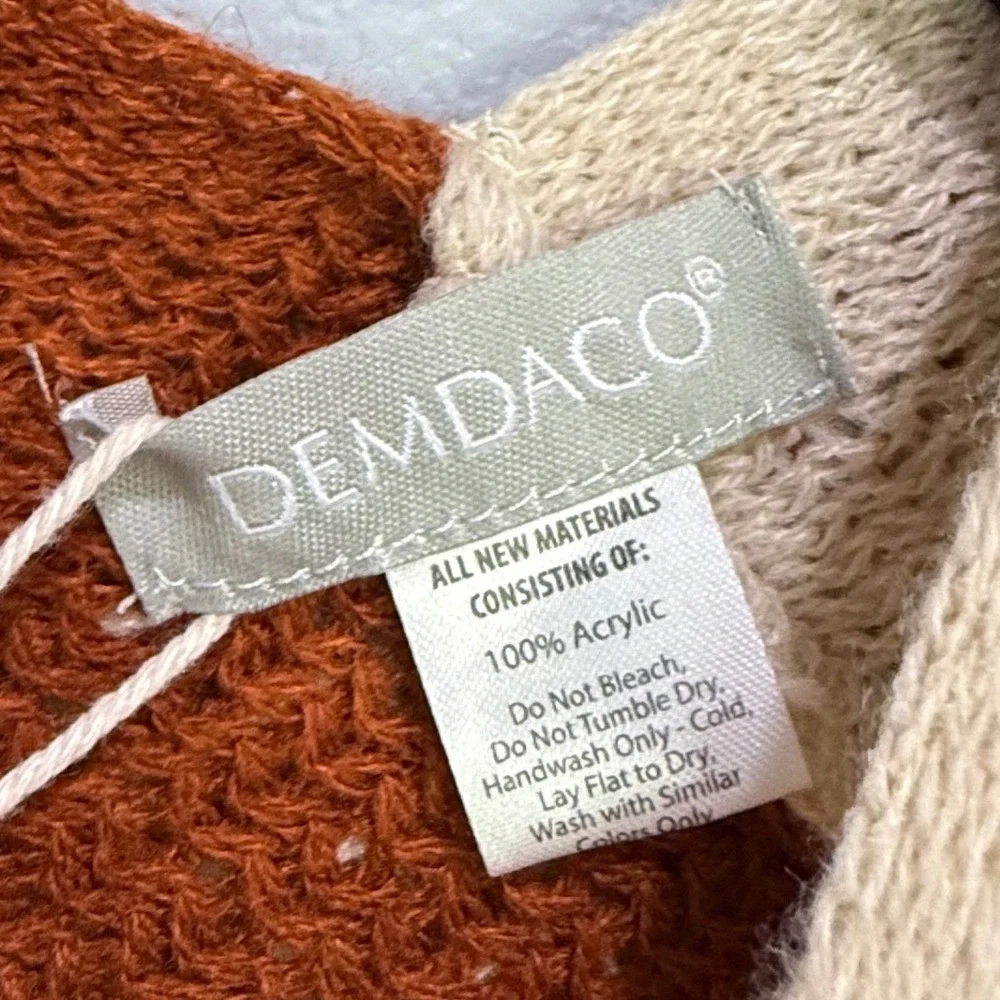 DEMDACO Ruana Poncho Wrap Fringe Trim Beige Brown Knit Acrylic‎ Women's OS